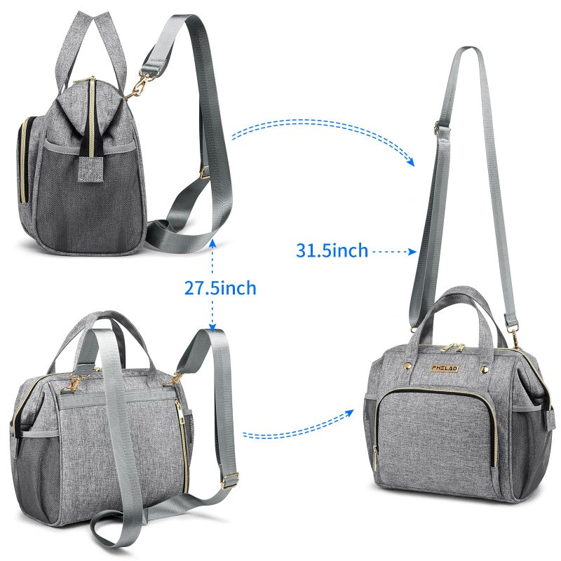 FHELAD 5 in 1 Small Diaper Bag Backpack, Diaper Bag Tote with Insulated Pockets (Gray) - Image 3