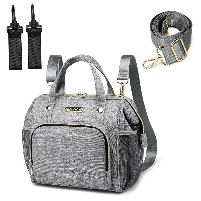 FHELAD 5 in 1 Small Diaper Bag Backpack, Diaper Bag Tote with Insulated Pockets (Gray) - Image 1