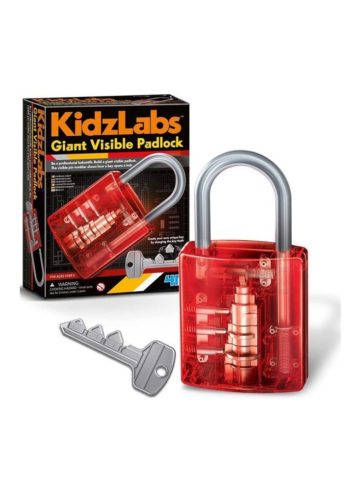4M KidzLabs Giant Visible Padlock Kit – Build & Explore the Inner Workings of a Real Lock Mechanism | STEM Engineering Discovery Kit for Kids Ages 8+ | 00-03445 - Image 1