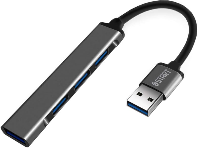 محول KM Technology START DS-44U 4 في 1 USB Hub، منفذ USB إلى 4 منافذ USB بسرعة 5 جيجابت في الثانية، متوافق مع أجهزة الكمبيوتر المحمولة والهواتف الذكية - رمادي
