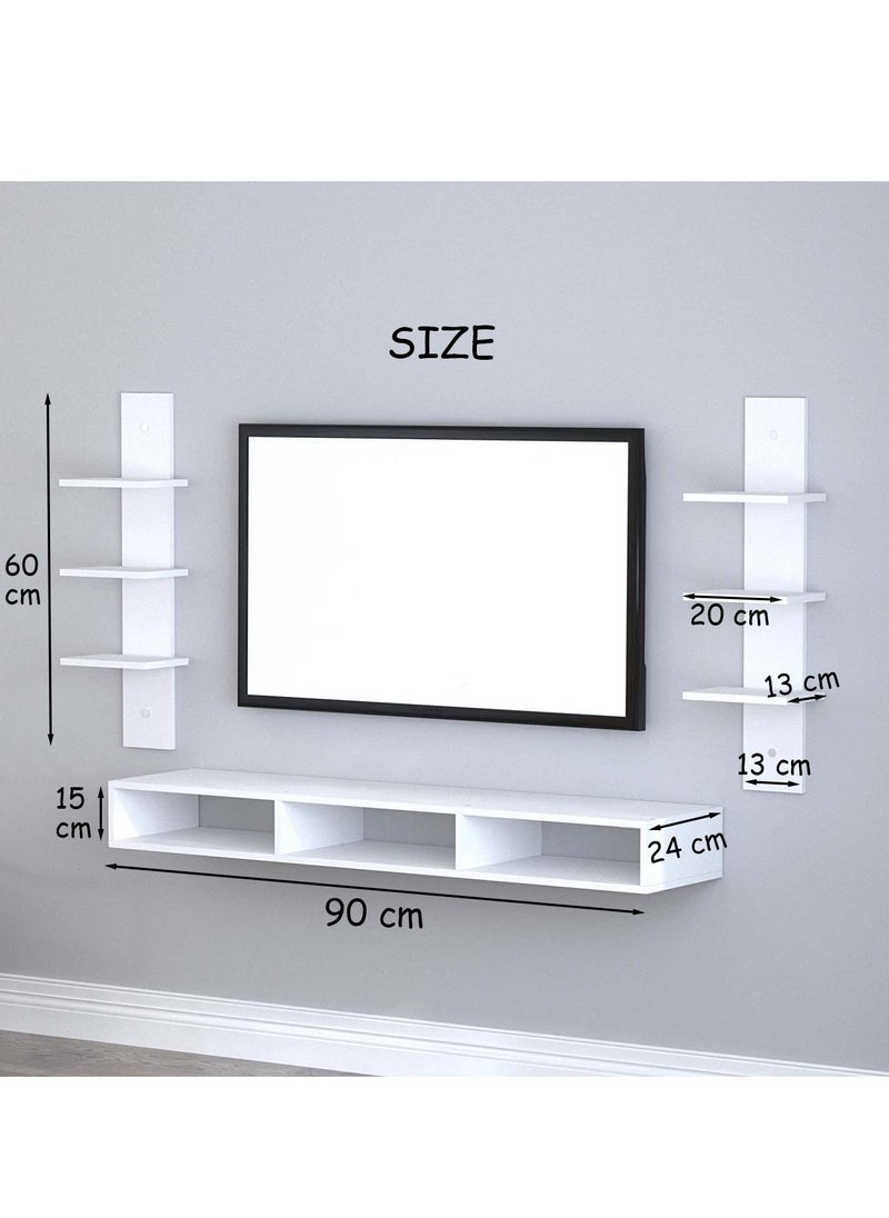 MODERN HOME - Wall Mounted TV Unit, Cabinet, with TV Stand Unit Wall Shelf for Living Room (White&Black) - Image 1
