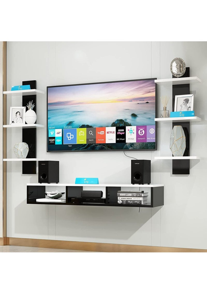 MODERN HOME - Wall Mounted TV Unit, Cabinet, with TV Stand Unit Wall Shelf for Living Room (White&Black) - Image 1