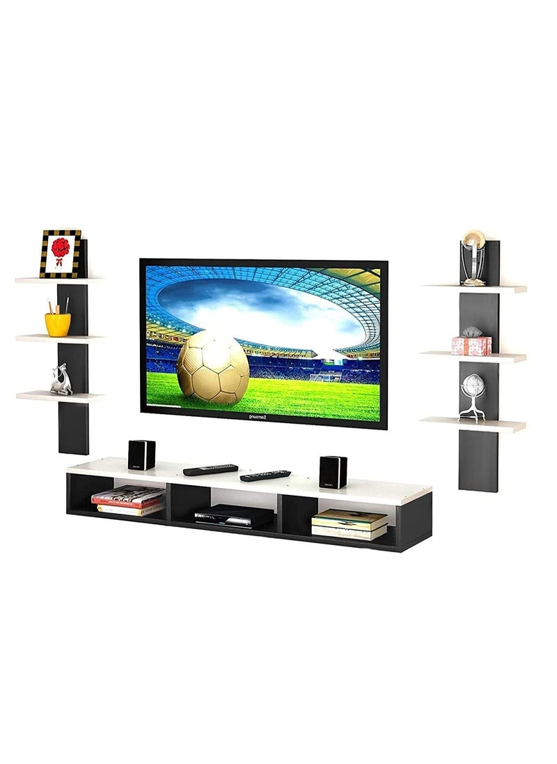 MODERN HOME - Wall Mounted TV Unit, Cabinet, with TV Stand Unit Wall Shelf for Living Room (White&Black) - Image 1