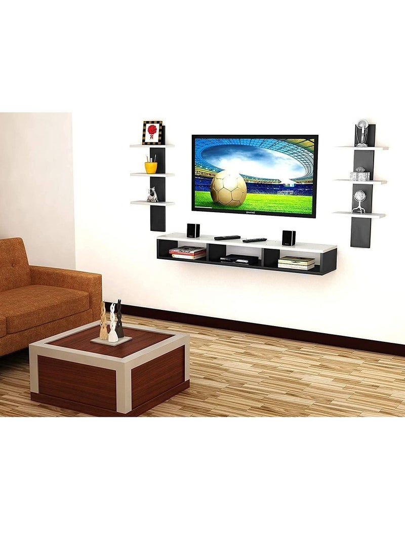 MODERN HOME - Wall Mounted TV Unit, Cabinet, with TV Stand Unit Wall Shelf for Living Room (White&Black) - Image 1