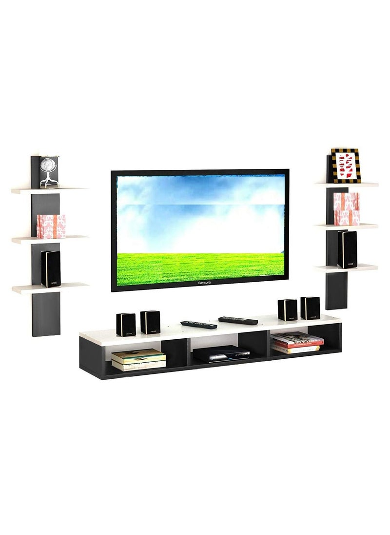 MODERN HOME - Wall Mounted TV Unit, Cabinet, with TV Stand Unit Wall Shelf for Living Room (White&Black) - Image 1