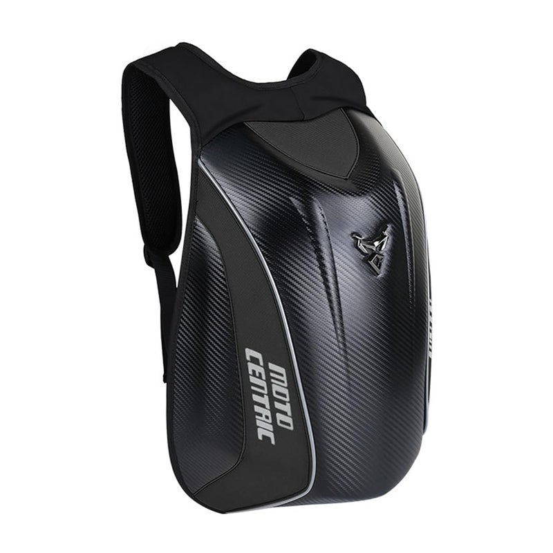 mjmoto Motorcycle Backpack Waterproof Large Capacity Carbon Fiber Rider Backpack Hard Shell Reflective Motorbike Travel Suitcase Light Version Black