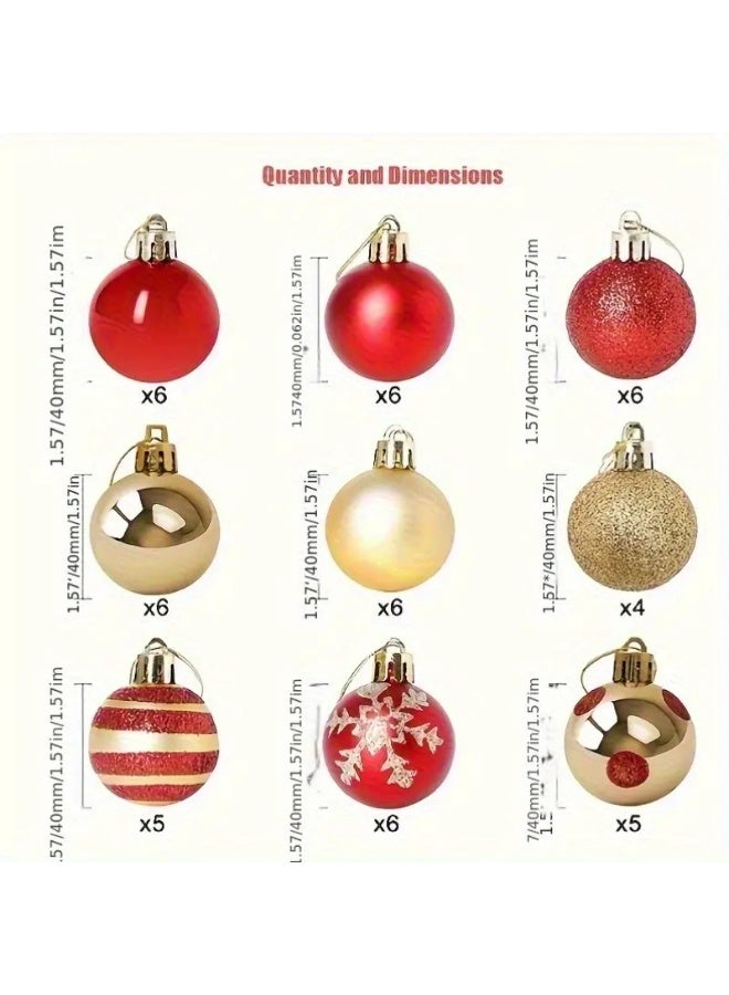 Home Care 50 قطعة زينة عيد الميلاد الاحتفالية - مجموعة كرات ذهبية وحمراء مع رقاقات الثلج، خطوط ونقاط | زينة بلاستيكية متينة للأشجار الداخلية/الخارجية، الأكليل، الزينة وديكورات حفلات العطلات - Image 4