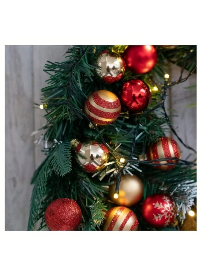 Home Care 50 قطعة زينة عيد الميلاد الاحتفالية - مجموعة كرات ذهبية وحمراء مع رقاقات الثلج، خطوط ونقاط | زينة بلاستيكية متينة للأشجار الداخلية/الخارجية، الأكليل، الزينة وديكورات حفلات العطلات - Image 5