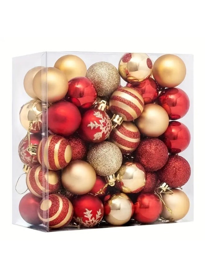 Home Care 50 قطعة زينة عيد الميلاد الاحتفالية - مجموعة كرات ذهبية وحمراء مع رقاقات الثلج، خطوط ونقاط | زينة بلاستيكية متينة للأشجار الداخلية/الخارجية، الأكليل، الزينة وديكورات حفلات العطلات - Image 2