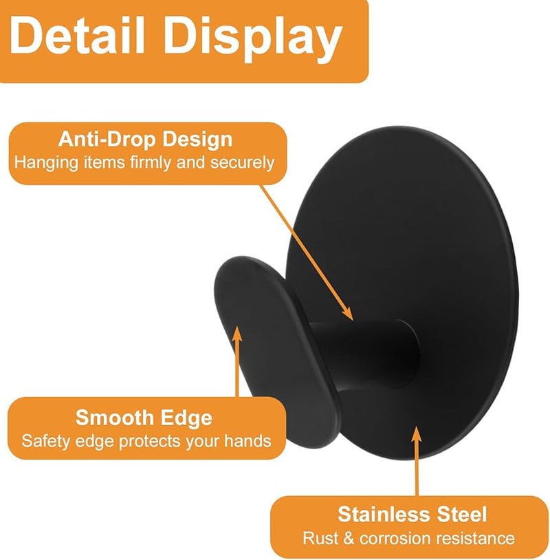4 قطع خطافات لاصقة من الفولاذ المقاوم للصدأ الأسود، مقاومة للماء، مثبتة على الحائط للمناشف والقبعات والحقائب - Image 4