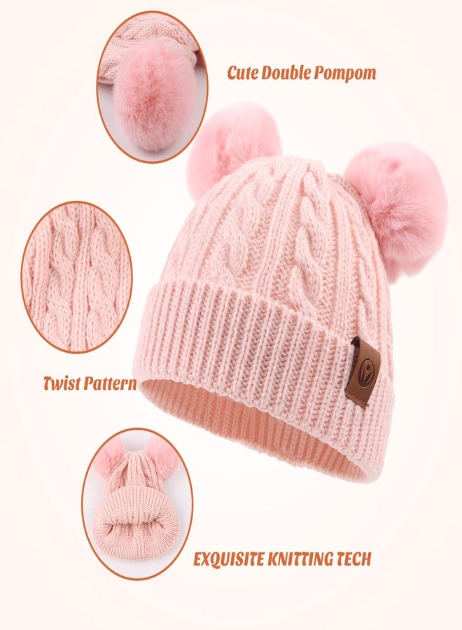 Pesaat Warm Toddler Girl Beanie Knit Winter Hats for Kids Twist Baby Boys Girls Hat 1-4 Years (Pink) - Image 3