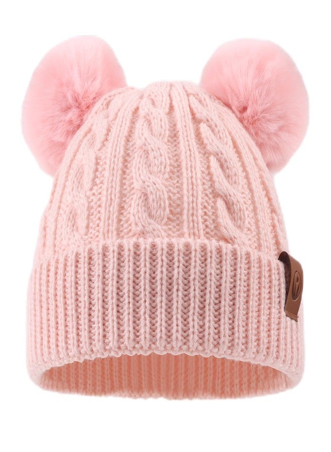 Pesaat Warm Toddler Girl Beanie Knit Winter Hats for Kids Twist Baby Boys Girls Hat 1-4 Years (Pink) - Image 1