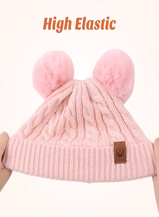 Pesaat Warm Toddler Girl Beanie Knit Winter Hats for Kids Twist Baby Boys Girls Hat 1-4 Years (Pink) - Image 4