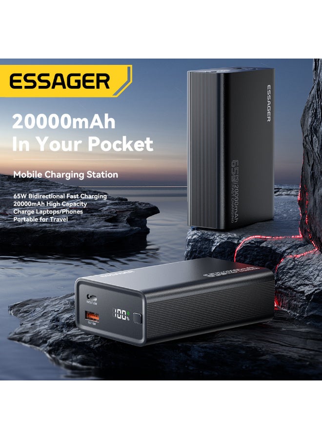 ايساجر شاحن بطارية محمول Essager بقوة 65 واط وسعة 20000 مللي أمبير، يدعم الشحن السريع بتقنية PD، مزود بمنفذي إخراج - أسود - Image 4