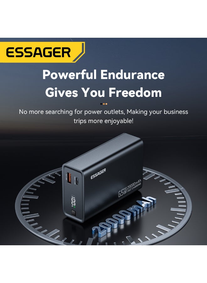 ايساجر شاحن بطارية محمول Essager بقوة 65 واط وسعة 20000 مللي أمبير، يدعم الشحن السريع بتقنية PD، مزود بمنفذي إخراج - أسود - Image 3