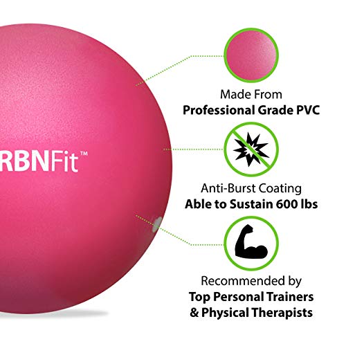 URBNFit Small Exercise Ball - 9-inch Mini Pilates Ball with Fitness Guide for Yoga, Barre, Physical Therapy, Stretching & Core Stability Workout-Pink - Image 2