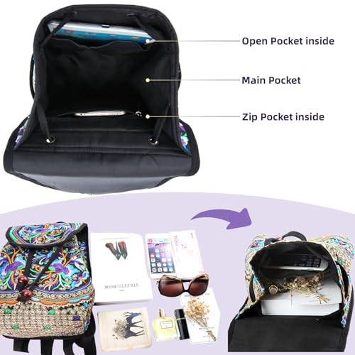 Goodhan Vintage Embroidered Women Backpack Ethnic Travel Handbag Shoulder Bag, 12x10x5 inch, Purple - Image 4