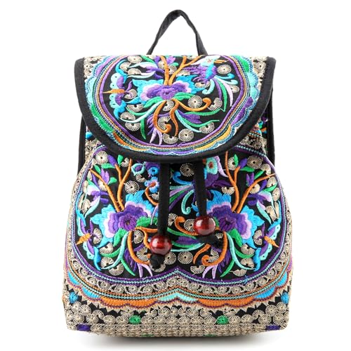 Goodhan Vintage Embroidered Women Backpack Ethnic Travel Handbag Shoulder Bag, 12x10x5 inch, Purple - Image 1