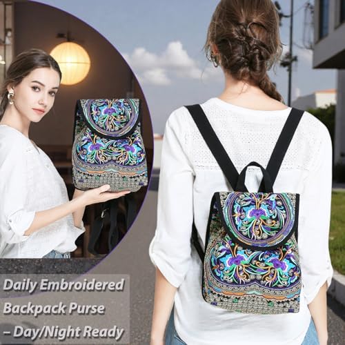 Goodhan Vintage Embroidered Women Backpack Ethnic Travel Handbag Shoulder Bag, 12x10x5 inch, Purple - Image 5