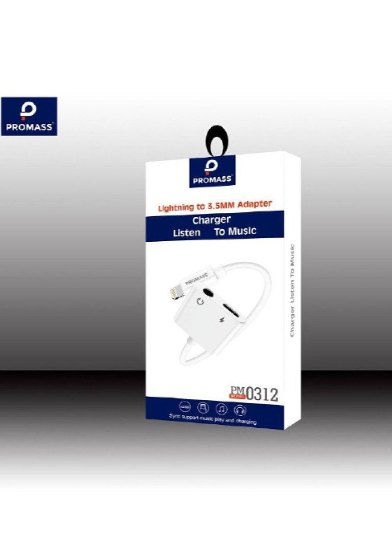 بروماس PM0312 وصلة شاحن وسماعه أوكس أبيض - Image 1