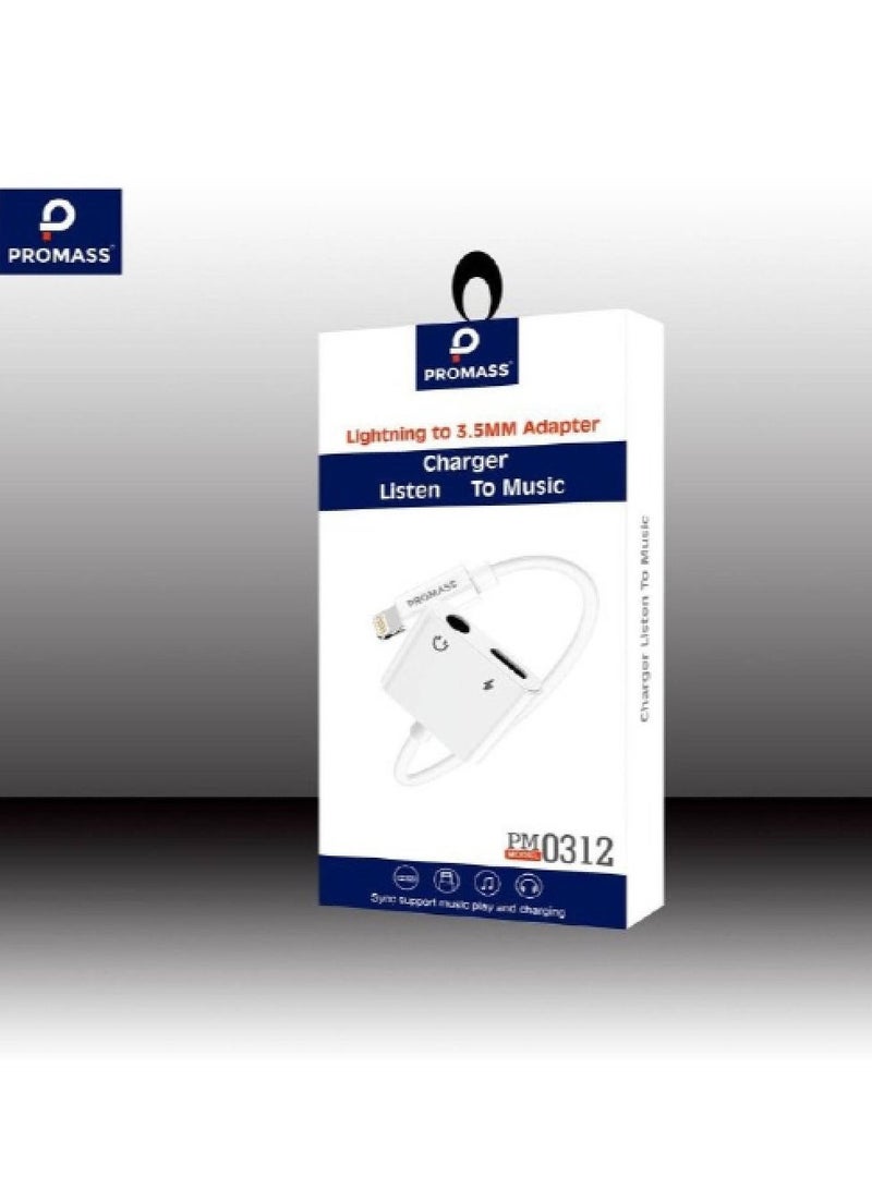 بروماس PM0312 وصلة شاحن وسماعه أوكس أبيض - Image 3