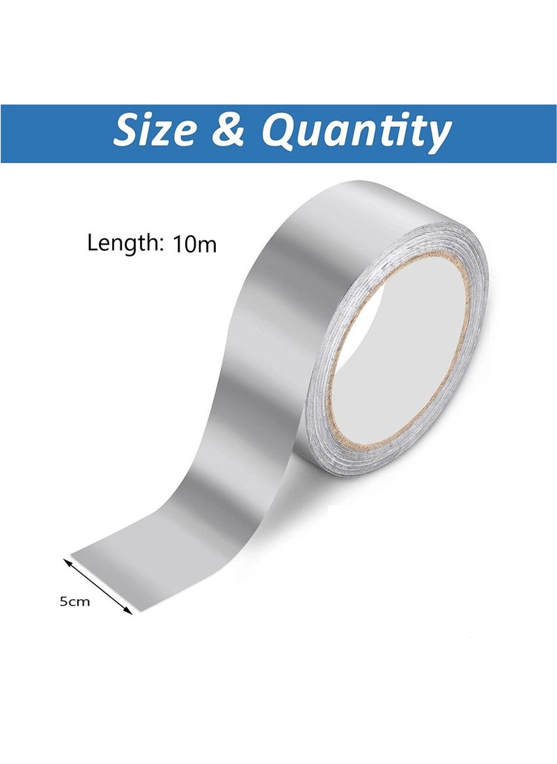 MileMelo 2-Piece Aluminum Foil Duct Tape Silver Heat Resistant Tape Aluminum Waterproof Butyl Tape Self-Adhesive Exhaust Pipe Insulation Tape Gaffer Tape for Duct Pipe Dryer Sealing Repairing, 50mm x 10m  - Image 2