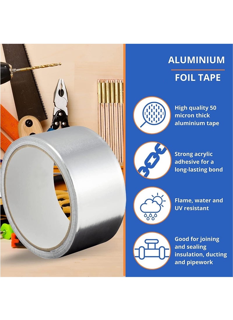 MileMelo 2-Piece Aluminum Foil Duct Tape Silver Heat Resistant Tape Aluminum Waterproof Butyl Tape Self-Adhesive Exhaust Pipe Insulation Tape Gaffer Tape for Duct Pipe Dryer Sealing Repairing, 50mm x 10m  - Image 3