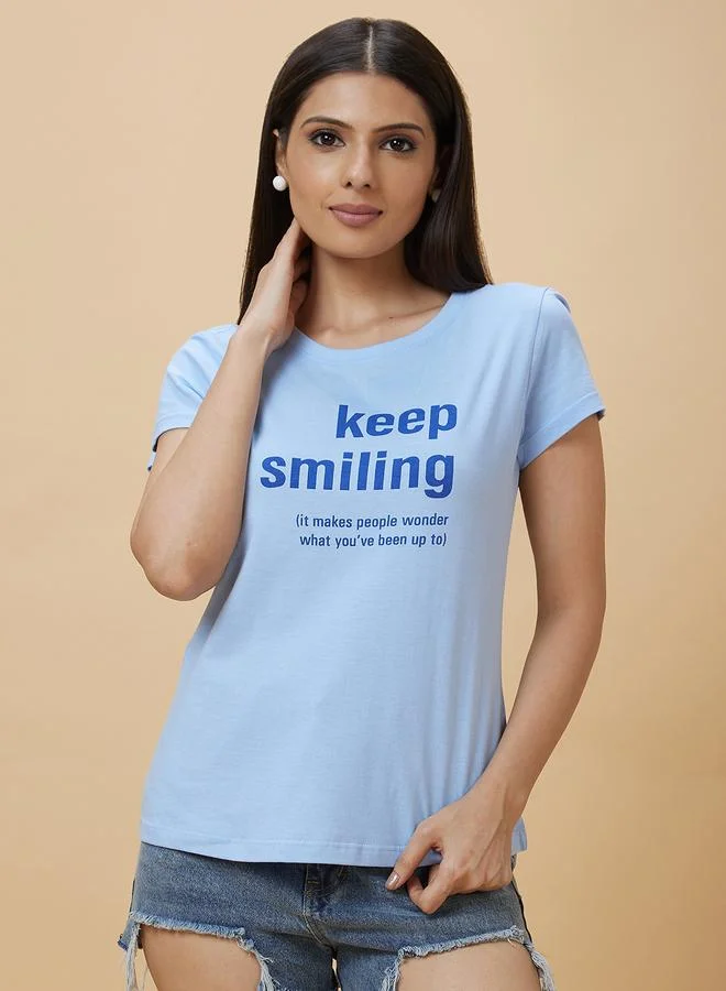 globus Slogan Print Round Neck Cotton T-Shirt