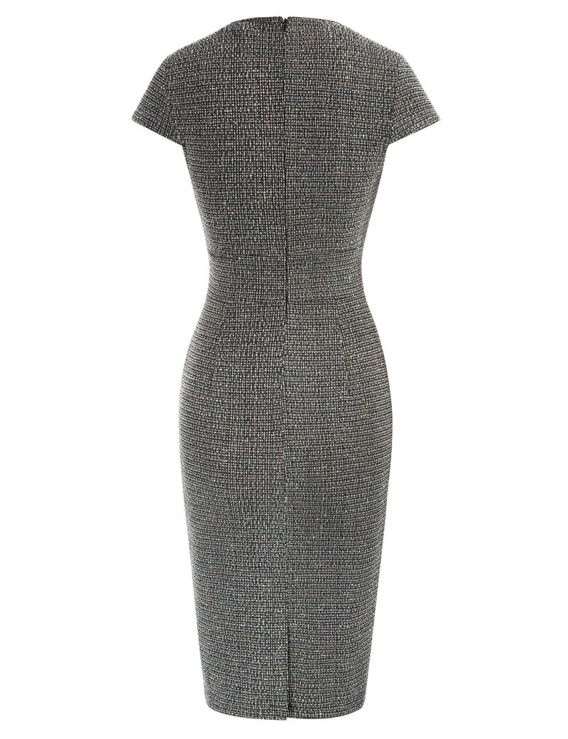 GRACE KARIN Women's Plaid Pencil Work Dress Cap Sleeve Elegant Tweed Pencil Dress for Office - Image 2