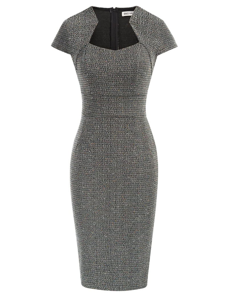 GRACE KARIN Women's Plaid Pencil Work Dress Cap Sleeve Elegant Tweed Pencil Dress for Office - Image 1