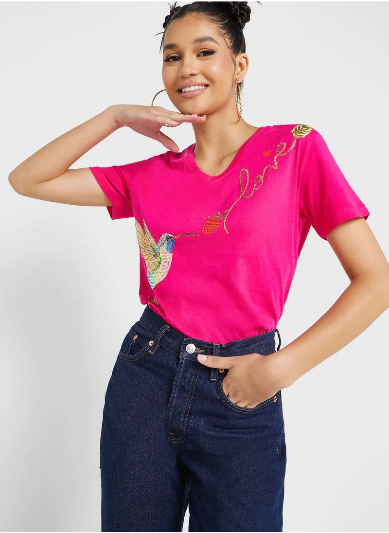 Ginger Embellished Graphic Detail T-Shirt