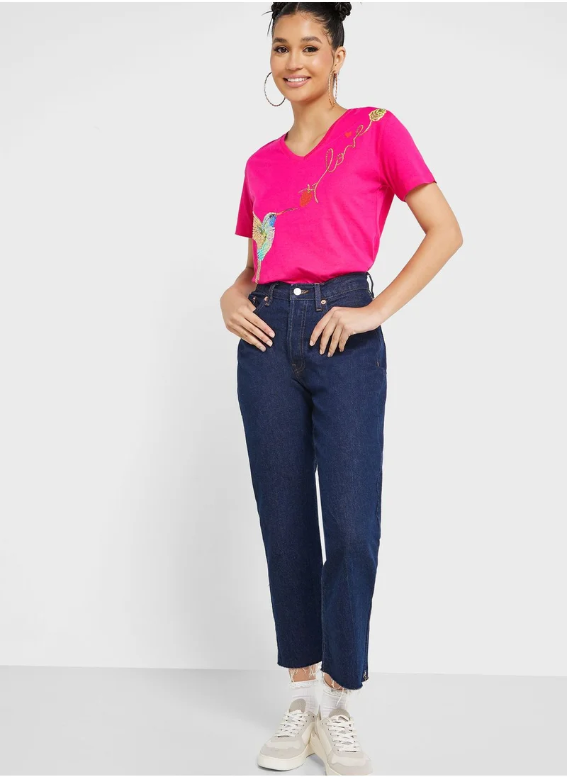 Ginger Embellished Graphic Detail T-Shirt