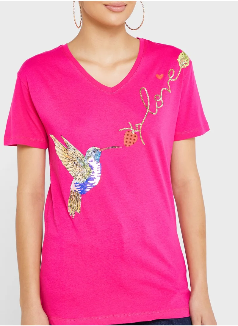 Ginger Embellished Graphic Detail T-Shirt