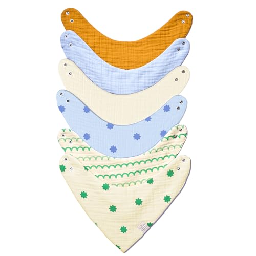 NINTARABABY Bandana Bibs – 100% Organic Muslin Cotton, 7-Layer Absorbent for Drooling, Teething & Feeding, Soft & Hypoallergenic, Adjustable Snap Buttons, Reversible, Baby Gift Ages 0–3, Pack of 6 - Image 1