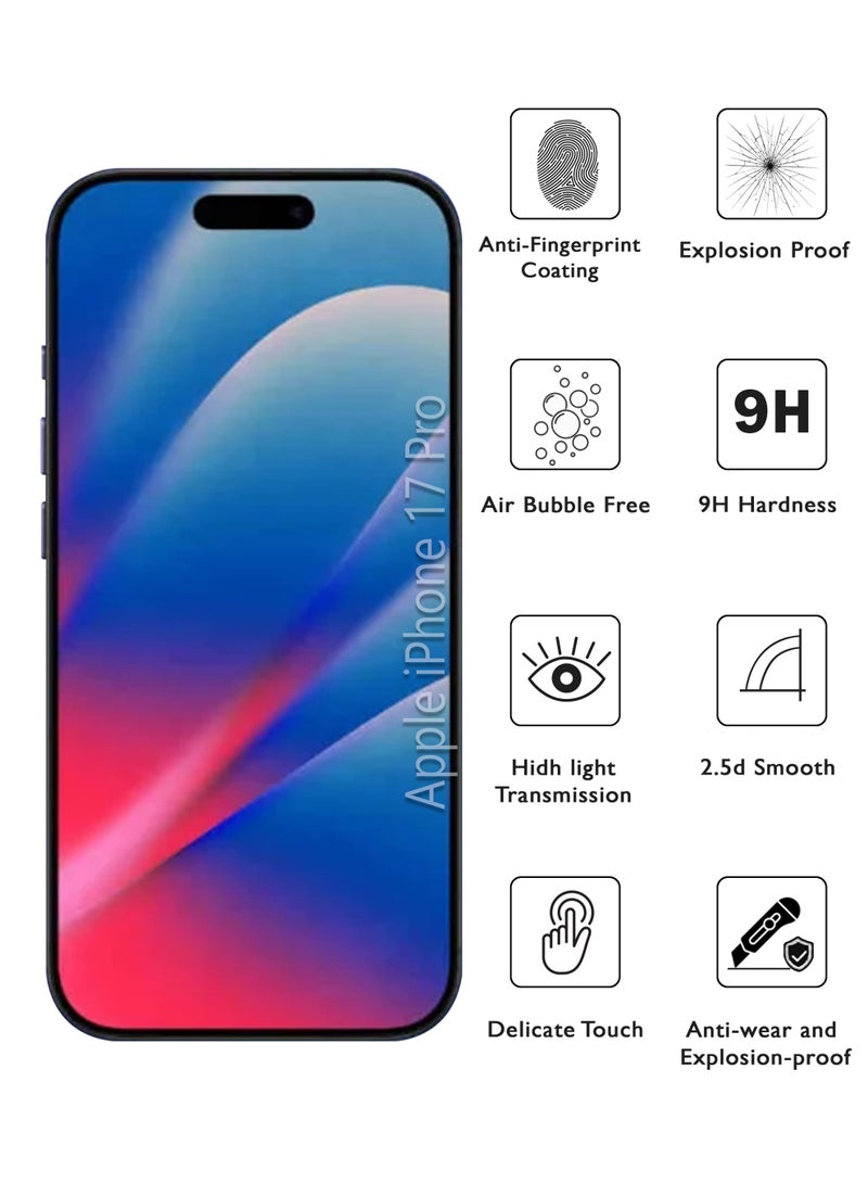 واقي شاشة ابل ايفون 17 برو | زجاج مقوى متوافق مع ابل ايفون 17 برو | واقي شاشة عالي الجودة من الزجاج المقوى المقاوم للخدش من الحافة إلى الحافة مع مجموعة تركيب سهلة - أسود - Image 2