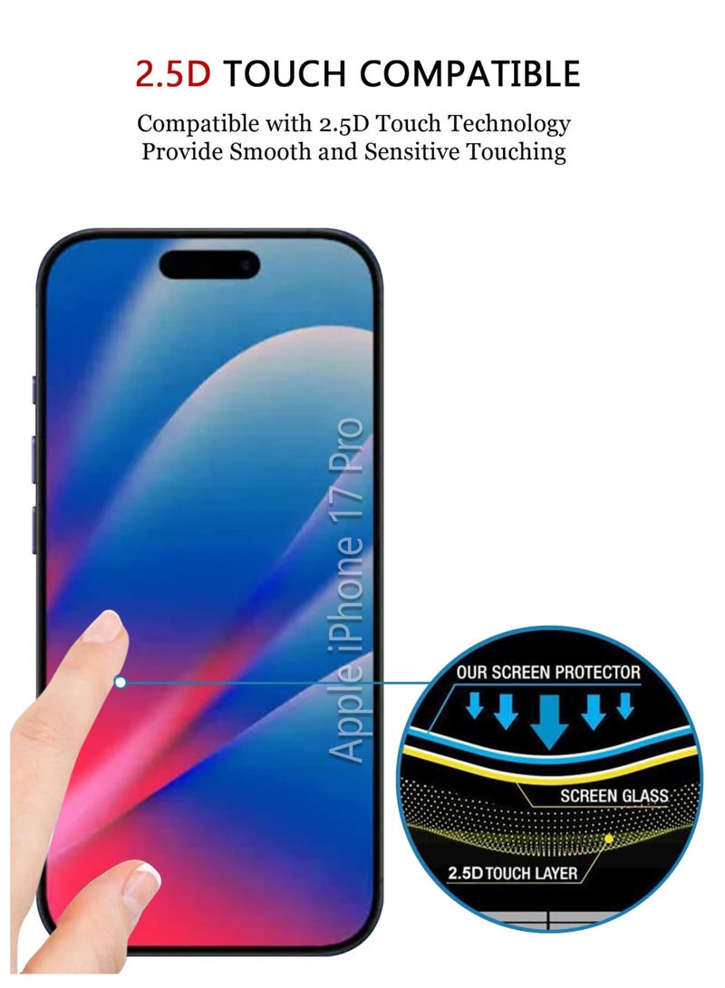 واقي شاشة ابل ايفون 17 برو | زجاج مقوى متوافق مع ابل ايفون 17 برو | واقي شاشة عالي الجودة من الزجاج المقوى المقاوم للخدش من الحافة إلى الحافة مع مجموعة تركيب سهلة - أسود - Image 5