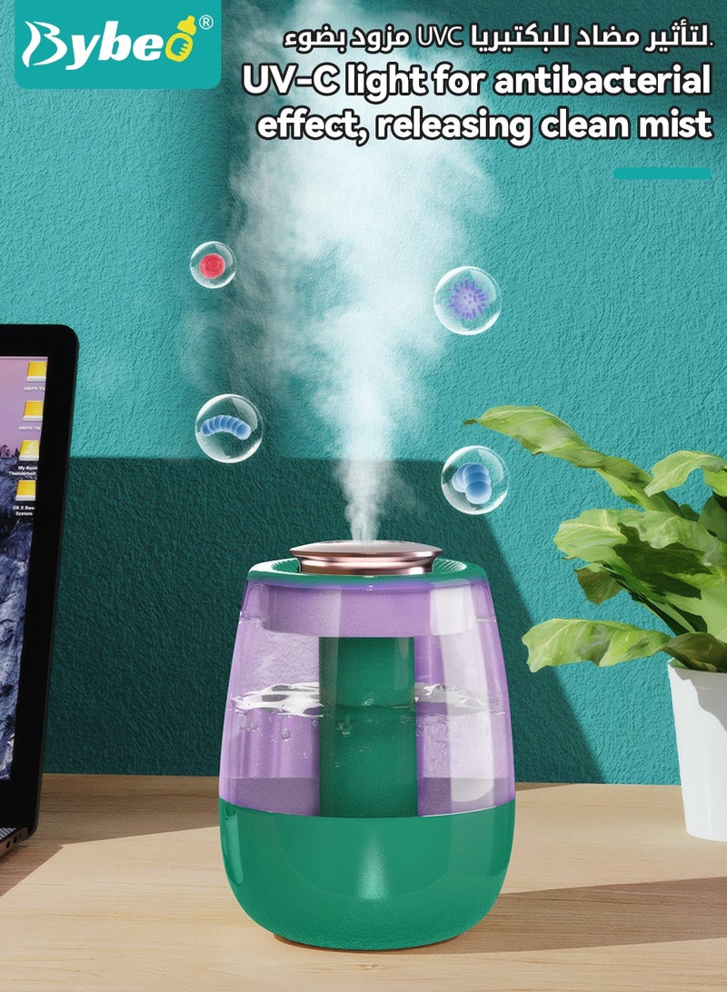 Bybeo 2L Ultrasonic Air Humidifier, Baby Humidifier for Bedroom Baby Room with UV Disinfection Light, Dual Spray Humidifier for Baby Nursery, Cool Mist Air Humidifier or Home, Office & Plant with 3 Mist Modes, Ultra Quiet, Type-C Rechargeable - Image 3