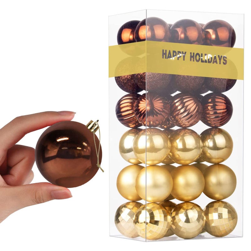 GameXcel Bronze & Gold 2.5"" Christmas Balls Christmas Tree Decoration Ornaments Shatterproof Hanging Balls For Birthday Wedding Halloween Holiday Decorations Set Of 36Pcs - Image 2