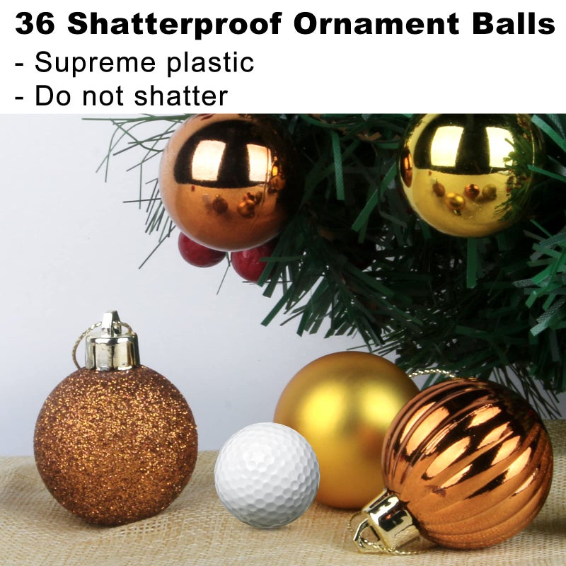 GameXcel Bronze & Gold 2.5"" Christmas Balls Christmas Tree Decoration Ornaments Shatterproof Hanging Balls For Birthday Wedding Halloween Holiday Decorations Set Of 36Pcs - Image 3