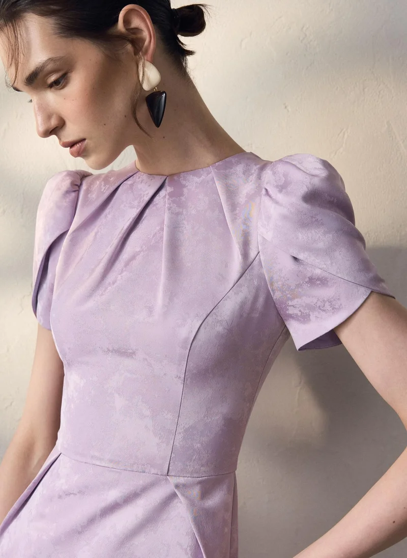Lichi  Midi dress with voluminous short sleeves and a straight skirt for Women | Best Price UAE