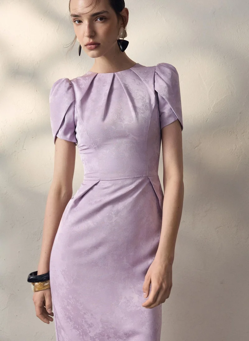 Lichi  Midi dress with voluminous short sleeves and a straight skirt for Women | Best Price UAE