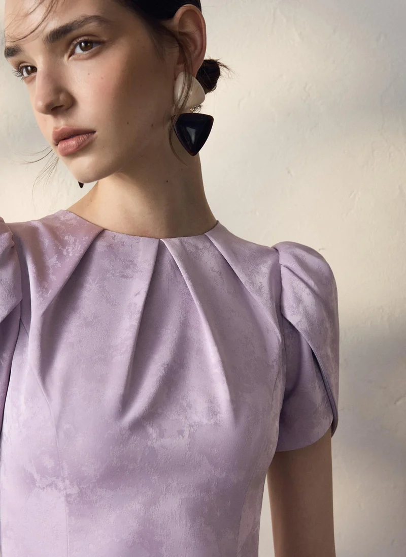 Lichi  Midi dress with voluminous short sleeves and a straight skirt for Women | Best Price UAE
