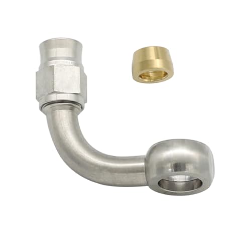 KRD PERFORMANCE Stainless Steel 90 Degree Brake Hose End Fitting Banjo Eye Hole Diameter 10.2mm M10 to AN3 PTFE Brake Hose Line With Brass Olive - Image 3