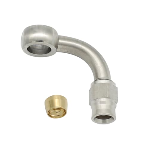 KRD PERFORMANCE Stainless Steel 90 Degree Brake Hose End Fitting Banjo Eye Hole Diameter 10.2mm M10 to AN3 PTFE Brake Hose Line With Brass Olive - Image 4