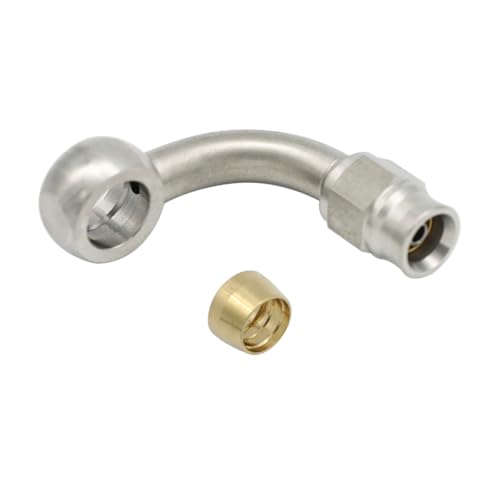 KRD PERFORMANCE Stainless Steel 90 Degree Brake Hose End Fitting Banjo Eye Hole Diameter 10.2mm M10 to AN3 PTFE Brake Hose Line With Brass Olive - Image 2