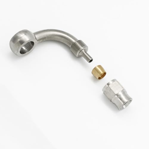 KRD PERFORMANCE Stainless Steel 90 Degree Brake Hose End Fitting Banjo Eye Hole Diameter 10.2mm M10 to AN3 PTFE Brake Hose Line With Brass Olive - Image 5