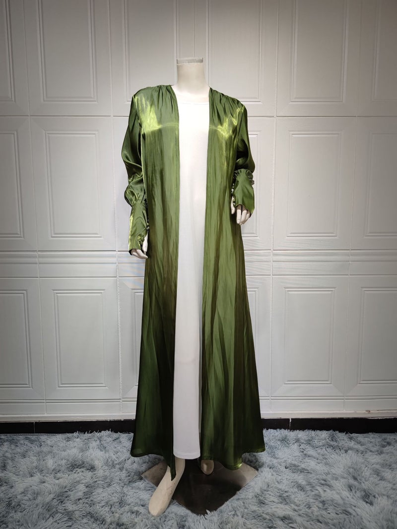 Shiny Satin Look Long Sleeve Cardigan with Mushroom Buttons for Women - Image 1
