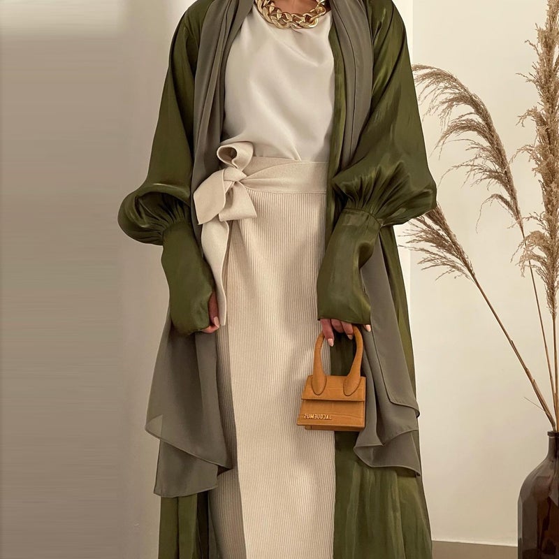 Shiny Satin Look Long Sleeve Cardigan with Mushroom Buttons for Women - Image 4