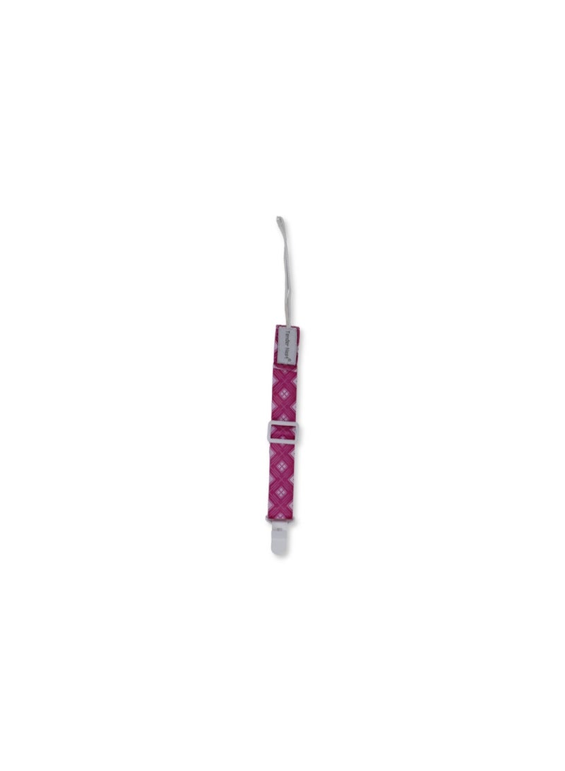 Cotton Soother Clip – Pink Square Pattern - Image 1