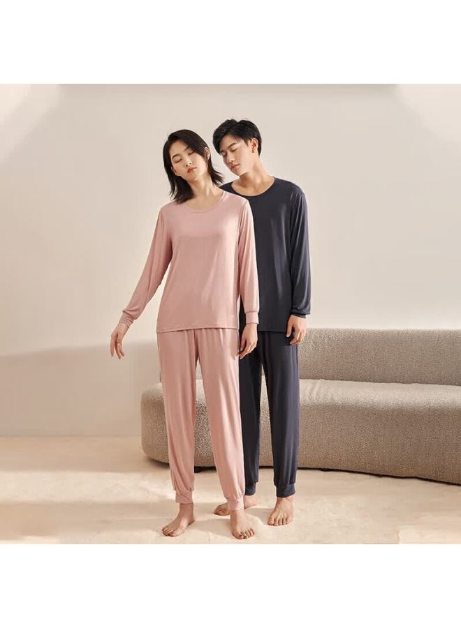 Agentmuse Women's Pajama Set 60s Tencel Modal Long Sleeve Two-piece Drawstring Spring Autumn Couple Casual Homewear - Image 4